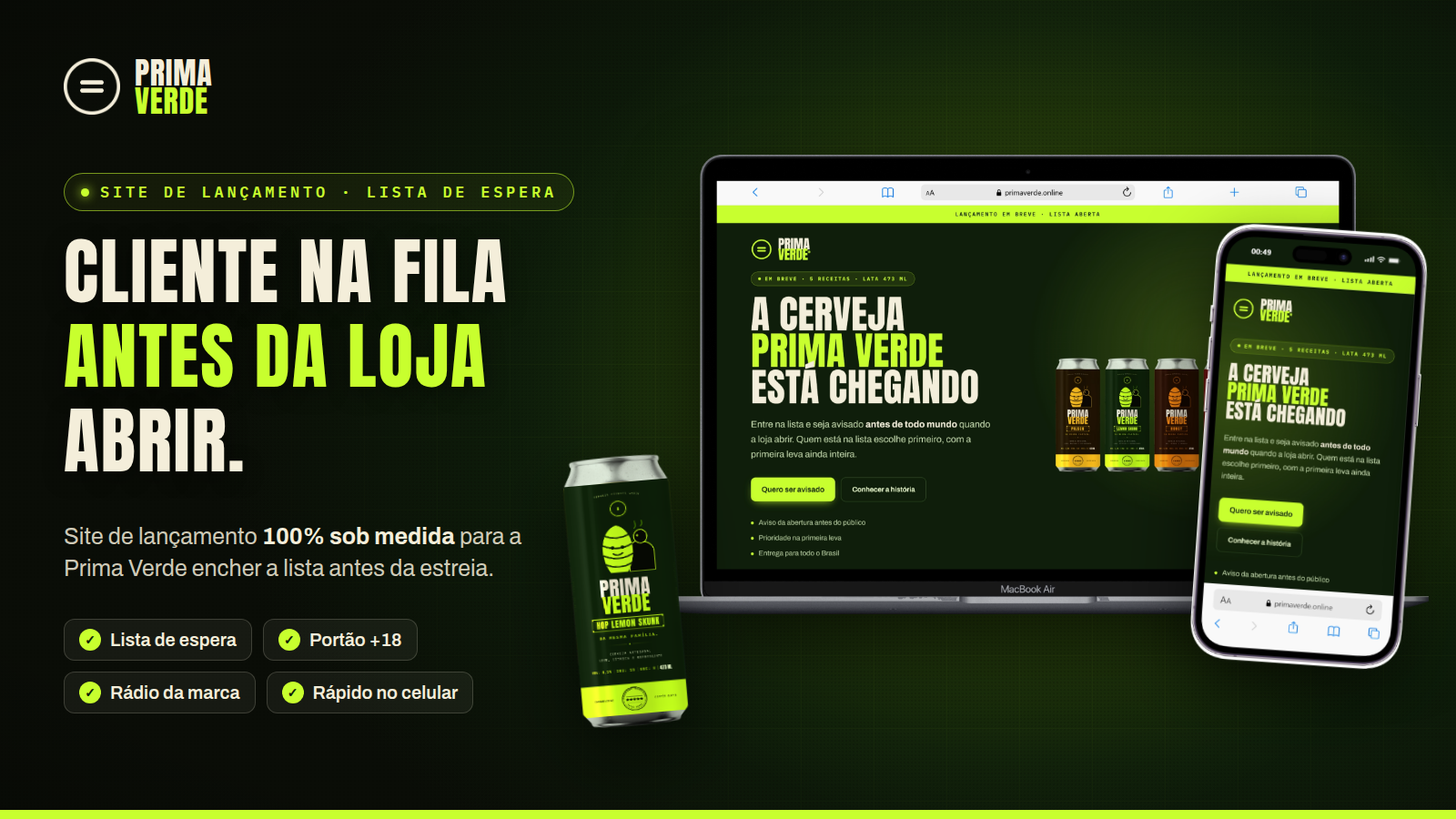 Tela do projeto Site de lançamento da marca Prima Verde